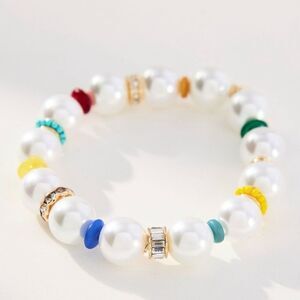 NWT Anthropologie Bracelet Colorful Beaded Pearl Gold-plated Zinc +Jewelry Pouch